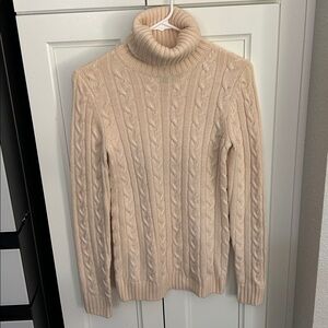 Theory Beige Cable Knit Turtleneck Sweater